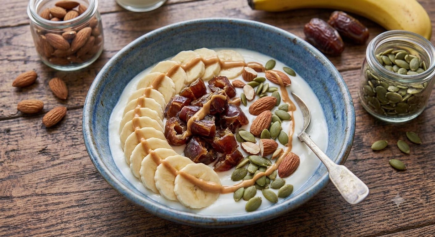 Bowl Energético de Plátano, Dátiles y Frutos Secos