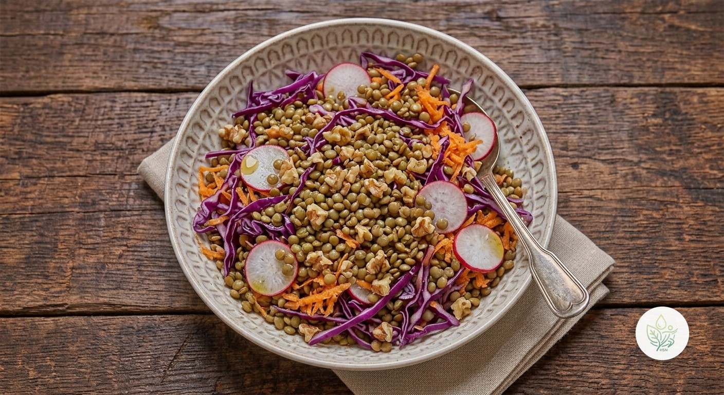 Ensalada de Lentejas con Lombarda y Rábano