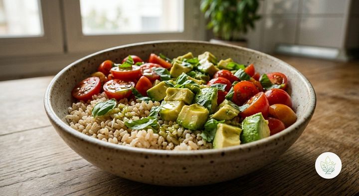 Bowl Vegetal de Arroz Integral, Aguacate y Tomate